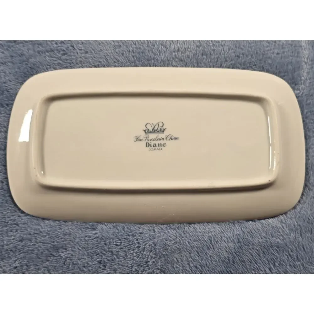 Vintage Diane Japan Fine Porcelain Covered Butter Dish Blue Floral Silver Trim
